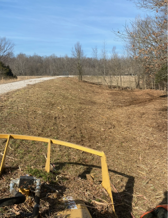 skid steer with brush hog clearing brush